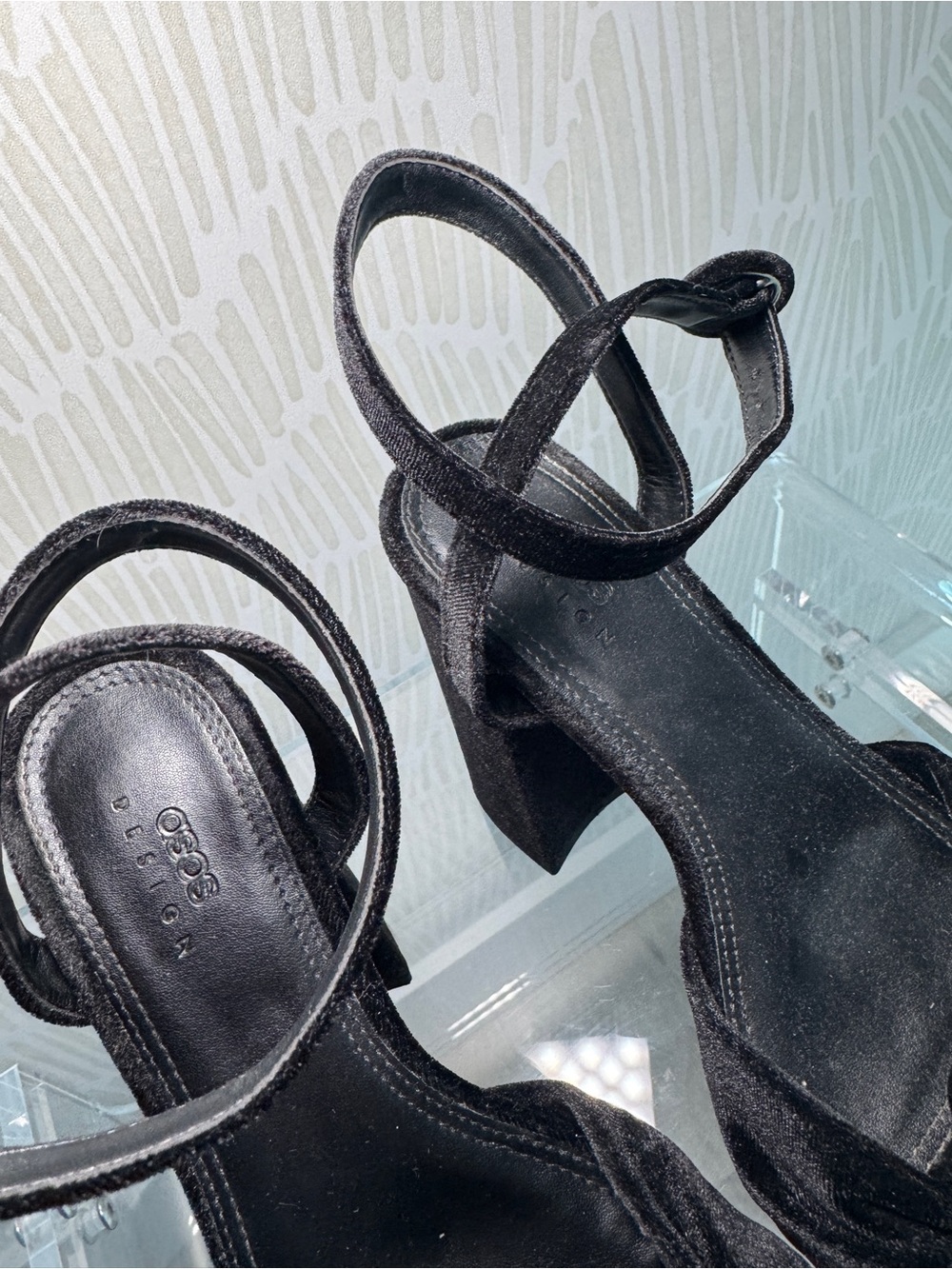 ASOS Black Velvet Bow Ankle-Strap Platform Heels - Picture 2 of 4
